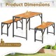 Owlyin Acacia Patio Dining Table and Two Benches, Four-Person Tuck-Under Seating Set on Metal Frames