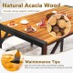 Owlyin Acacia Patio Dining Table and Two Benches, Four-Person Tuck-Under Seating Set on Metal Frames