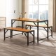 Owlyin Acacia Patio Dining Trio, Rectangular Table and Two Tuck-Under Benches with Metal Frames