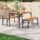 Owlyin Acacia Patio Dining Trio, Rectangular Table and Two Tuck-Under Benches with Metal Frames