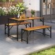 Owlyin Acacia Patio Dining Trio, Rectangular Table and Two Tuck-Under Benches with Metal Frames