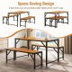 Owlyin Acacia Patio Dining Trio, Rectangular Table and Two Tuck-Under Benches with Metal Frames