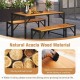 Owlyin Acacia Patio Dining Trio, Rectangular Table and Two Tuck-Under Benches with Metal Frames