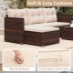 Honhorrs Wicker Patio Sectional and Ottoman for Four, Cushions and Glass Table with Leveling Feet