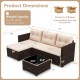 Honhorrs Wicker Patio Sectional and Ottoman for Four, Cushions and Glass Table with Leveling Feet