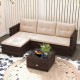 Honhorrs Wicker Patio Sectional and Ottoman for Four, Cushions and Glass Table with Leveling Feet