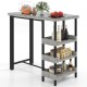 Owlyin 43.5-Inch Patio Bar Table, Rattan and Tempered Glass with Three Storage Shelves Below the Top