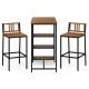 Owlyin Acacia Bar Table and Two Backed Stools, Three Shelves with Footrests and Adjustable Foot Pads