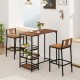 Owlyin Acacia Bar Table and Two Backed Stools, Three Shelves with Footrests and Adjustable Foot Pads
