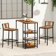 Owlyin Acacia Bar Table and Two Backed Stools, Three Shelves with Footrests and Adjustable Foot Pads