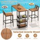 Owlyin Acacia Bar Table and Two Backed Stools, Three Shelves with Footrests and Adjustable Foot Pads