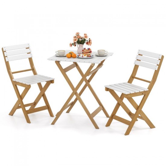 Owlyin Folding Acacia Bistro Set, Square Table and Two Curved-Back Chairs with Preassembled Frames