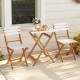 Owlyin Folding Acacia Bistro Set, Square Table and Two Curved-Back Chairs with Preassembled Frames