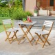 Owlyin Folding Acacia Bistro Set, Square Table and Two Curved-Back Chairs with Preassembled Frames