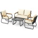 Honhorrs Four-Piece Wicker Patio Set, Loveseat, Chairs and Glass Table with Washable Cushion Covers
