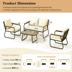 XVX Four-Piece Wicker Patio Set, Loveseat, Chairs and Glass Table with Washable Cushion Covers