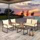 Honhorrs Four-Piece Wicker Patio Set, Loveseat, Chairs and Glass Table with Washable Cushion Covers