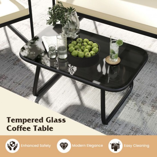 Honhorrs Four-Piece Wicker Patio Set, Loveseat, Chairs and Glass Table with Washable Cushion Covers