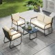 Honhorrs Four-Piece Wicker Patio Set, Loveseat, Chairs and Glass Table with Washable Cushion Covers
