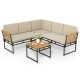 Honhorrs Four-Piece L-Shaped Patio Sofa Set, Cushions and Acacia Arms with a Matching Coffee Table