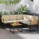 Honhorrs Four-Piece L-Shaped Patio Sofa Set, Cushions and Acacia Arms with a Matching Coffee Table