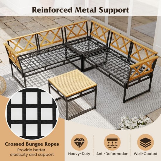 Honhorrs Four-Piece L-Shaped Patio Sofa Set, Cushions and Acacia Arms with a Matching Coffee Table