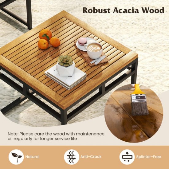 Honhorrs Four-Piece L-Shaped Patio Sofa Set, Cushions and Acacia Arms with a Matching Coffee Table