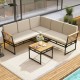Honhorrs Four-Piece L-Shaped Patio Sofa Set, Cushions and Acacia Arms with a Matching Coffee Table