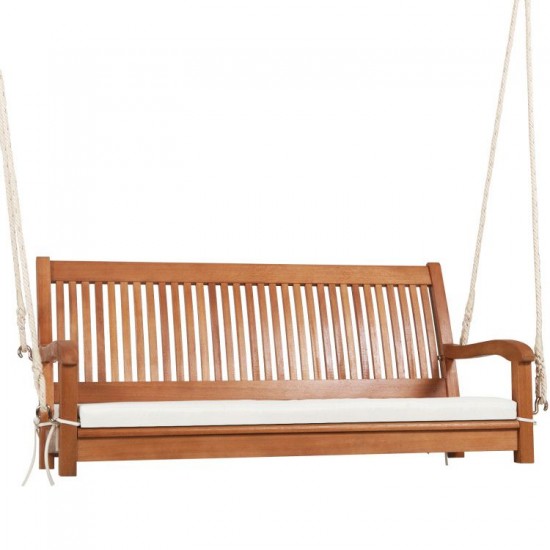 Owlyin Two-Person Eucalyptus Porch Swing, Cushioned Bench with Adjustable Hanging Ropes and Hooks