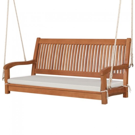 Owlyin Two-Person Eucalyptus Porch Swing, Cushioned Bench with Adjustable Hanging Ropes and Hooks