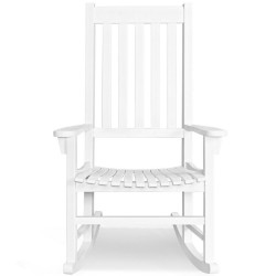 Honhorrs Acacia Wood Rocking Chair, High Back and Contoured Slatted Seat with Broad Patio Armrests
