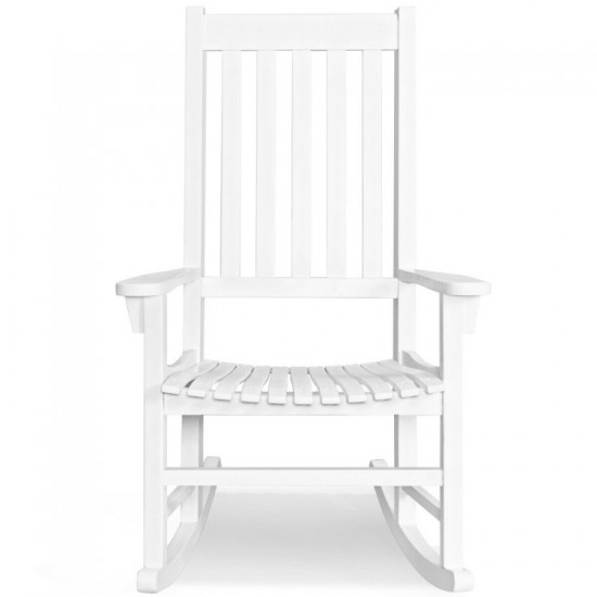 Honhorrs Acacia Wood Rocking Chair, High Back and Contoured Slatted Seat with Broad Patio Armrests