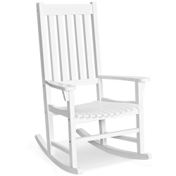 Honhorrs Acacia Wood Rocking Chair, High Back and Contoured Slatted Seat with Broad Patio Armrests