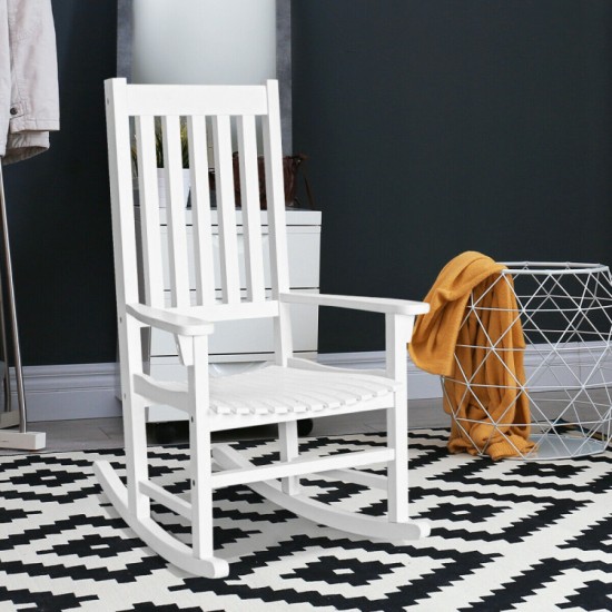 Honhorrs Acacia Wood Rocking Chair, High Back and Contoured Slatted Seat with Broad Patio Armrests