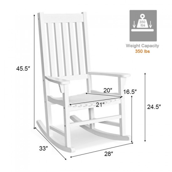Honhorrs Acacia Wood Rocking Chair, High Back and Contoured Slatted Seat with Broad Patio Armrests