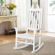 Honhorrs Acacia Wood Rocking Chair, High Back and Contoured Slatted Seat with Broad Patio Armrests