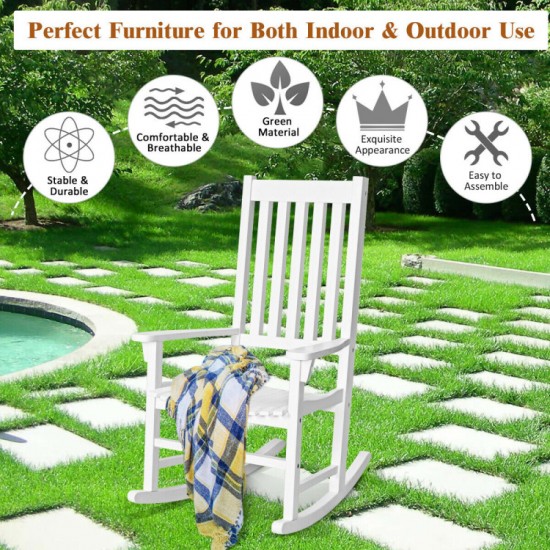 Honhorrs Acacia Wood Rocking Chair, High Back and Contoured Slatted Seat with Broad Patio Armrests