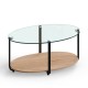 Honhorrs Oval Coffee Table with Tempered-Glass Top, Wooden Lower Shelf and Adjustable Floor Pads