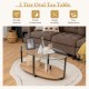 Honhorrs Oval Coffee Table with Tempered-Glass Top, Wooden Lower Shelf and Adjustable Floor Pads