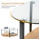 Honhorrs Oval Coffee Table with Tempered-Glass Top, Wooden Lower Shelf and Adjustable Floor Pads