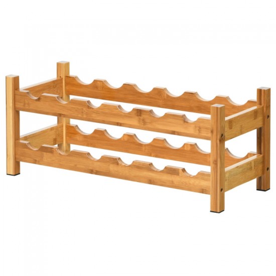 Two-Tier Bamboo Wine Rack by Honhorrs, Twelve Horizontal Bottle Positions in an Open Storage Layout