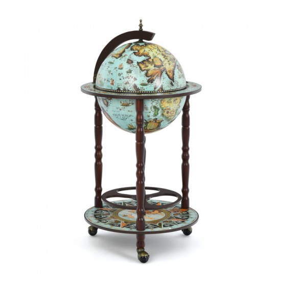 Honhorrs 17-Inch Globe Drinks Cart, Historic Map Design with Wood Legs, Lower Shelf and Casters