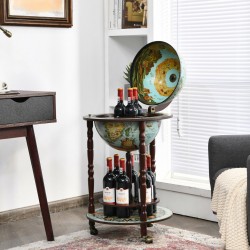 Honhorrs 17-Inch Globe Drinks Cart, Historic Map Design with Wood Legs, Lower Shelf and Casters