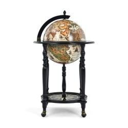 XVX Nautical-Chart Globe Wine Cabinet on Wheels, Two Storage Levels and Solid Wood Legs