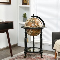 XVX Nautical-Chart Globe Wine Cabinet on Wheels, Two Storage Levels and Solid Wood Legs