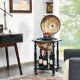 Honhorrs Nautical-Chart Globe Wine Cabinet on Wheels, Two Storage Levels and Solid Wood Legs