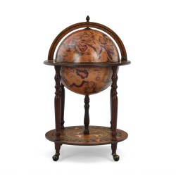 XVX Globe-Style Rolling Wine Cabinet, Lift-Top Bottle Storage with Wood Legs and a Lower Shelf