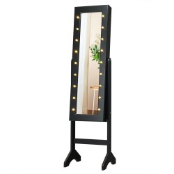XVX Standing Mirrored Jewelry Armoire, LED Interior with Ring Slots, Hooks and Makeup Storage
