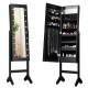 Honhorrs Standing Mirrored Jewelry Armoire, LED Interior with Ring Slots, Hooks and Makeup Storage