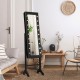 Honhorrs Standing Mirrored Jewelry Armoire, LED Interior with Ring Slots, Hooks and Makeup Storage